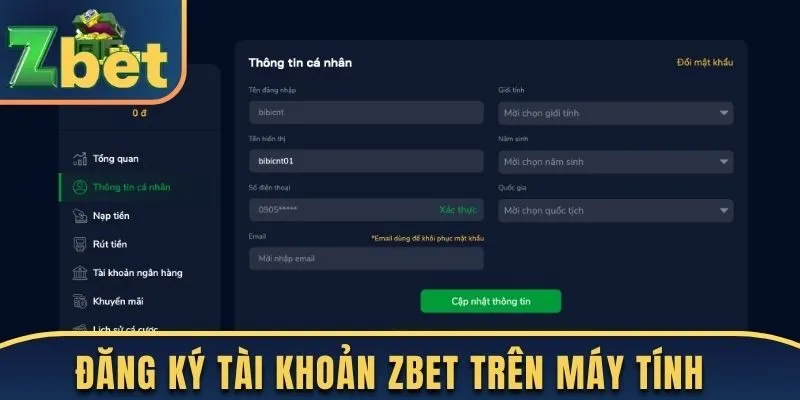 Đăng ký tài khoản Zbet trên máy tính trong 4 bước